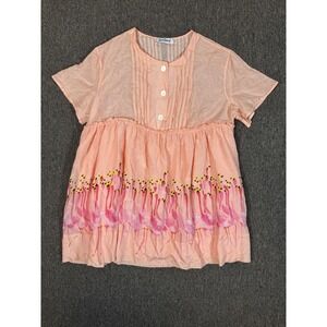 Rachel Antonoff Dress Womens Medium Pink Flamingo Print Cotton Silk Short Sleeve